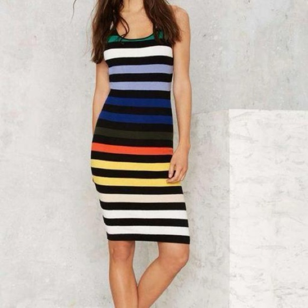 Nasty Gal Striped Bodycon Multicolor Dress Size XS